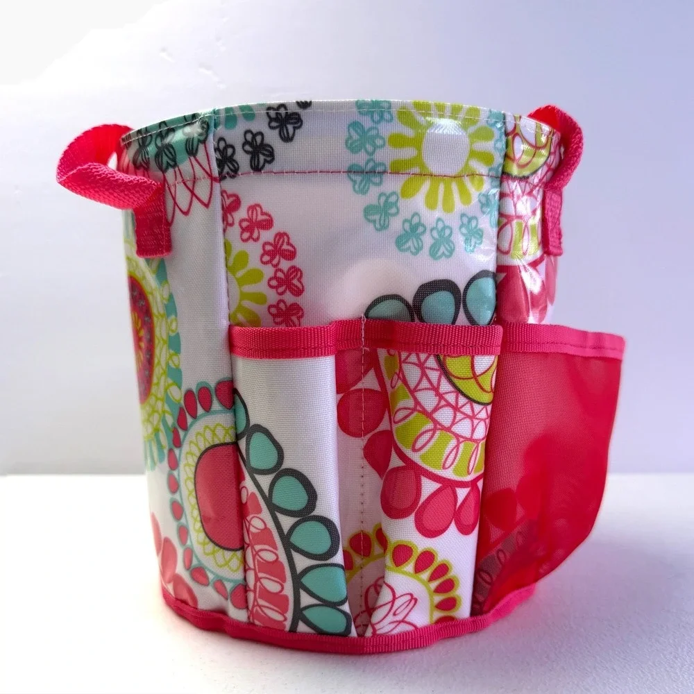Thirty-One Littles Carry-All Caddy Pink Floral Mesh Pocket Mini Shower Tote